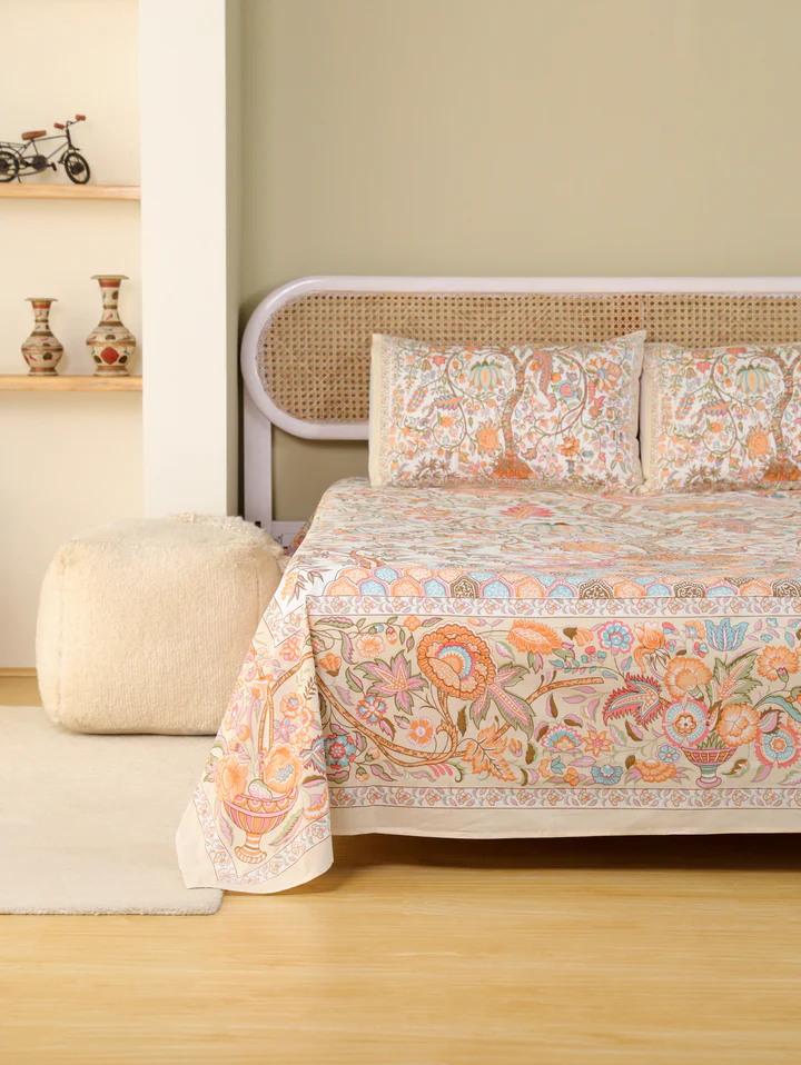 Cream Tree of Life - Bedsheet And Pillowcase